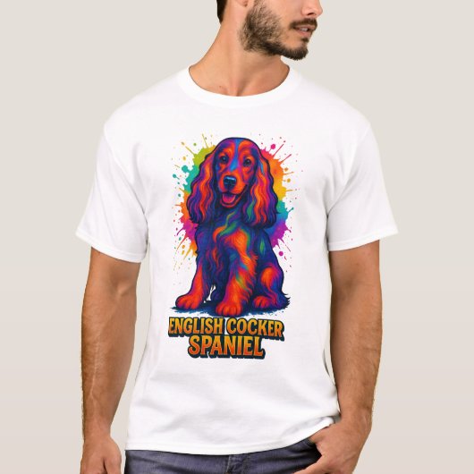 Levendige Pop Art Engelse Cocker Spaniel T-shirt (Voorkant)