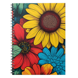 Levendige Pop Art Floral Design met Zonnebloemen Notitieboek