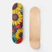 Levendige Pop Art Floral Design met Zonnebloemen Persoonlijk Skateboard (Voorkant)