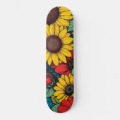 Levendige Pop Art Floral Design met Zonnebloemen Persoonlijk Skateboard (Voorkant)