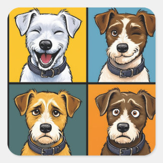 Levendige Pop Art Fox Terrier Naadloos Patroon  Vierkante Sticker