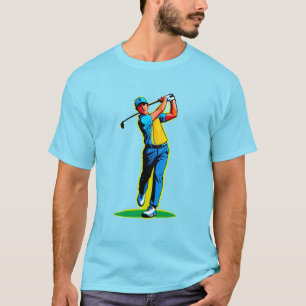 Levendige Pop-Art Golfer die een Driver Slaat op G T-shirt