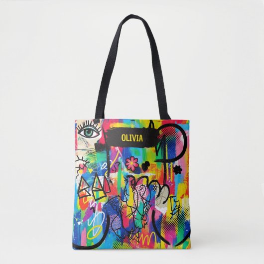 Levendige Pop Art Graffiti Abstract Persoonlijk Tote Bag (Voorkant)