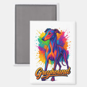 Levendige Pop Art Greyhound Magneet (Voorkant / Achterkant)