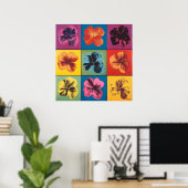 Levendige Pop Art Hibiscus Bloem Grid – Modern Poster (Thuiskantoor)