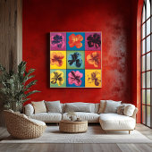 Levendige Pop Art Hibiscus Bloem Grid – Modern Poster