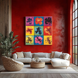 Levendige Pop Art Hibiscus Flower Grid – Modern Poster