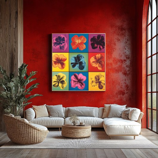 Levendige Pop Art Hibiscus Flower Grid – Modern Poster