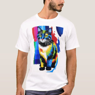Levendige Pop Art Kat Illustratie T-shirt