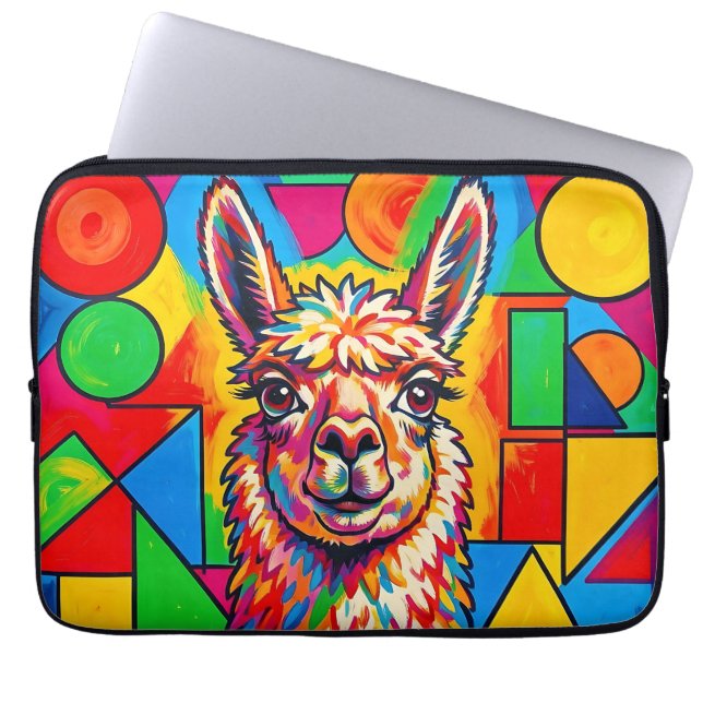 Levendige Pop Art Lama Portret Laptop Sleeve (Voorkant)