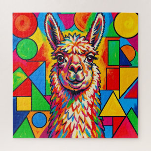 Levendige Pop Art Lama Portret Legpuzzel