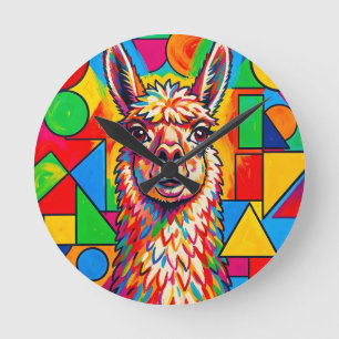 Levendige Pop Art Lama Portret Ronde Klok