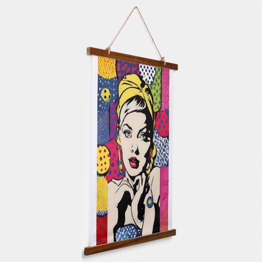 Levendige Pop Art Portrait Retro Art Hangend Wandkleed (Gebogen)