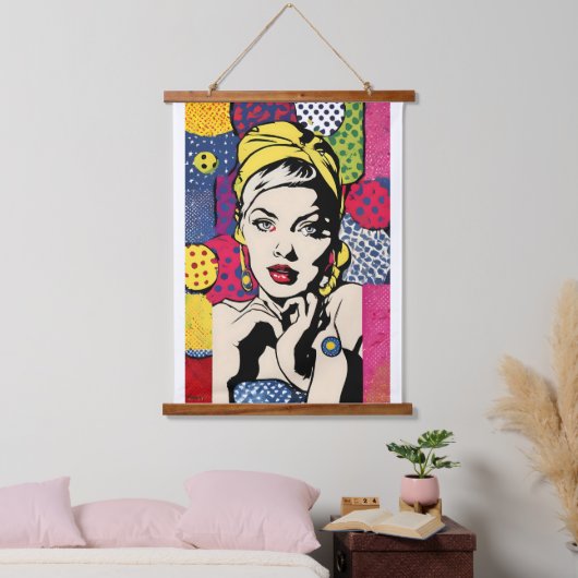 Levendige Pop Art Portrait Retro Art Hangend Wandkleed (Slaapkamer)
