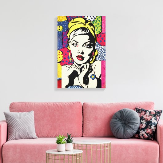 Levendige Pop Art Portrait Retro Wall Art Canvas Afdruk (Insitu (Woonkamer))