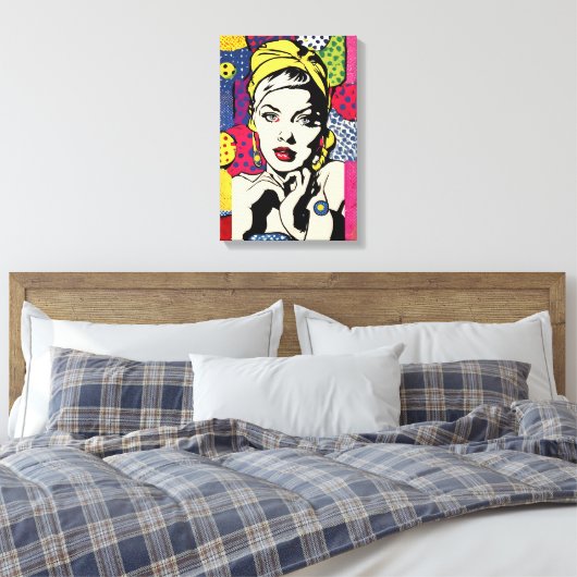 Levendige Pop Art Portrait Retro Wall Art Canvas Afdruk (Insitu (Slaapkamer))