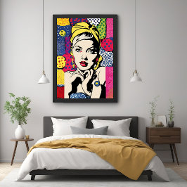 Levendige Pop Art Portrait Retro Wall Art poster