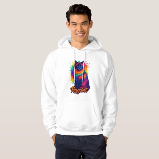 Levendige Pop-Art Ragdoll Cat – Kleurrijke Neon St Hoodie (Voorkant volledig)