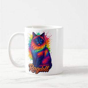 Levendige Pop-Art Ragdoll Cat – Kleurrijke Neon St Koffiemok