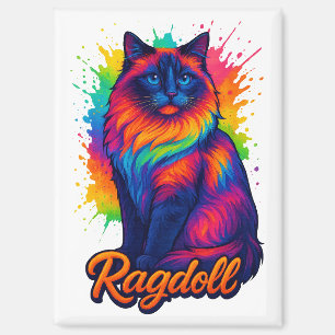 Levendige Pop-Art Ragdoll Cat – Kleurrijke Neon St Magneet