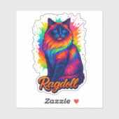 Levendige Pop-Art Ragdoll Cat – Kleurrijke Neon St Sticker (Vel)