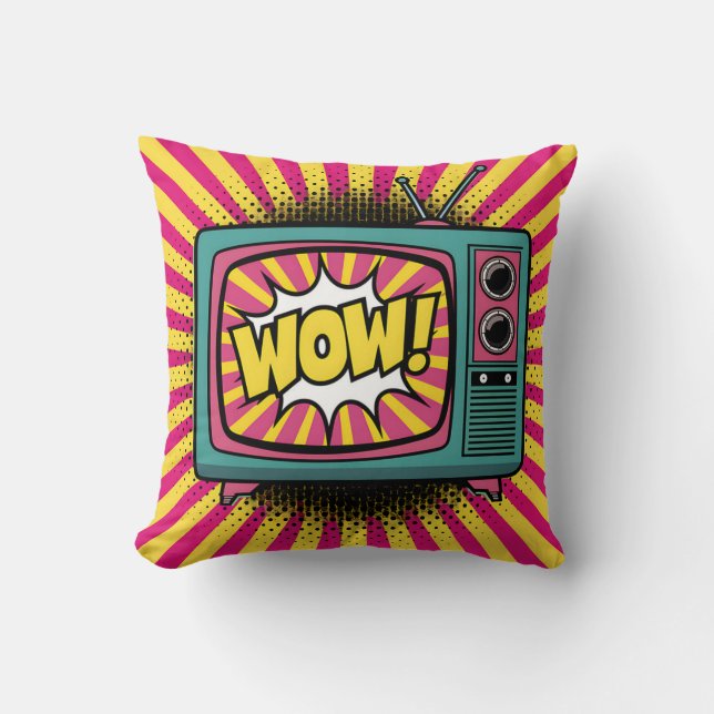 Levendige Pop Art Retro TV Kussen (Voorkant)