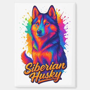 Levendige Pop Art Siberische Husky Magneet