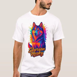 Levendige Pop Art Siberische Husky T-shirt