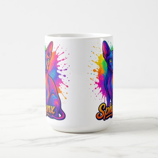 Levendige Pop Art Sphynx Cat – Kleurrijk Modern Koffiemok (Center)