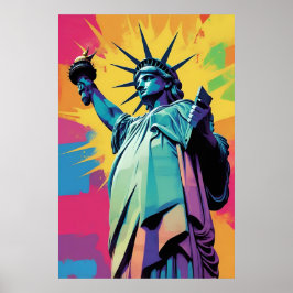 Levendige Pop Art Statue of Liberty Poster Wall Ar