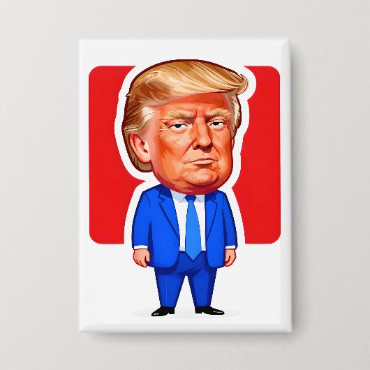 Levendige Pop-Art Trump Karikatuur Button (Voorkant)