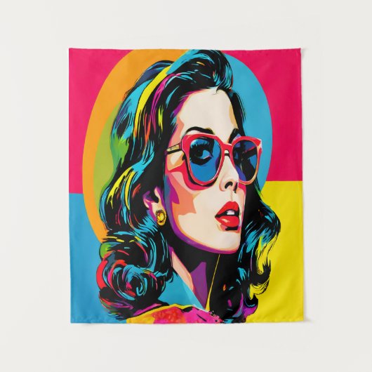 Levendige Pop Art Vrouw Retro Chic Wall Decor Wandkleed (Voorkant)