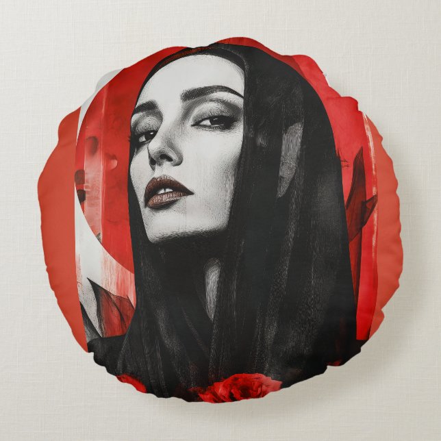 Levendige Pop Art Woman Retro Chic Sierkussen Rond Kussen (Achterkant)