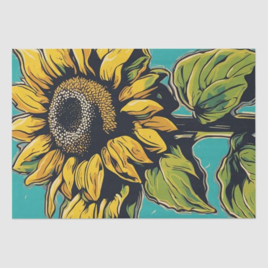 Levendige Pop Art Zonnebloem Decoupage Papier (Voorkant)