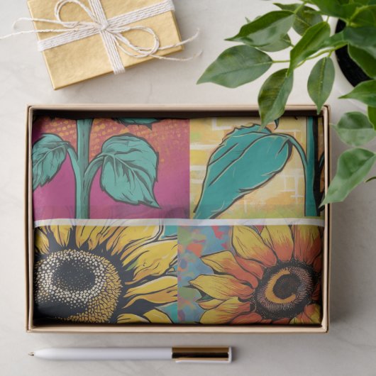 Levendige Pop Art Zonnebloem Decoupage Papier (Geschenk)