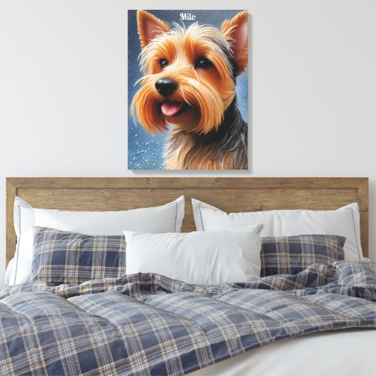 Levendige Pop Pointillism Yorkshire Terrier Art Canvas Afdruk (Insitu (Slaapkamer))