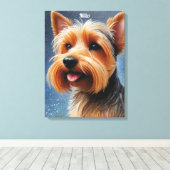 Levendige Pop Pointillism Yorkshire Terrier Art Canvas Afdruk (Insitu (Houten vloer))