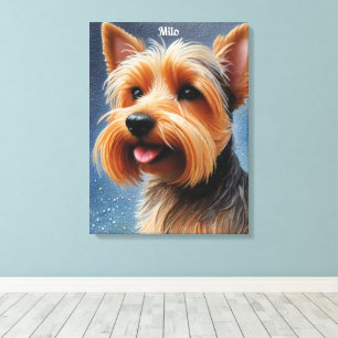 Levendige Pop Pointillism Yorkshire Terrier Art Canvas Afdruk