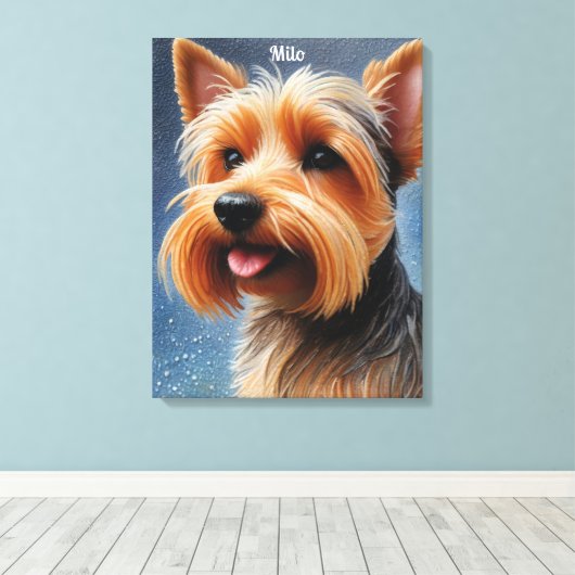 Levendige Pop Pointillism Yorkshire Terrier Art Canvas Afdruk (Insitu (Houten vloer))