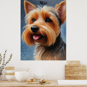 Levendige Pop Pointillism Yorkshire Terrier Art Poster
