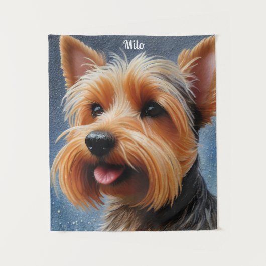 Levendige Pop Pointillism Yorkshire Terrier Art Wandkleed (Voorkant)