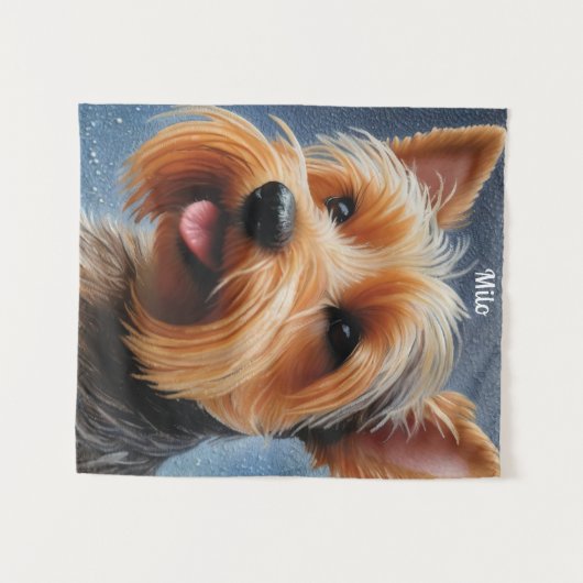 Levendige Pop Pointillism Yorkshire Terrier Art Wandkleed (Voorkant (horizontaal))