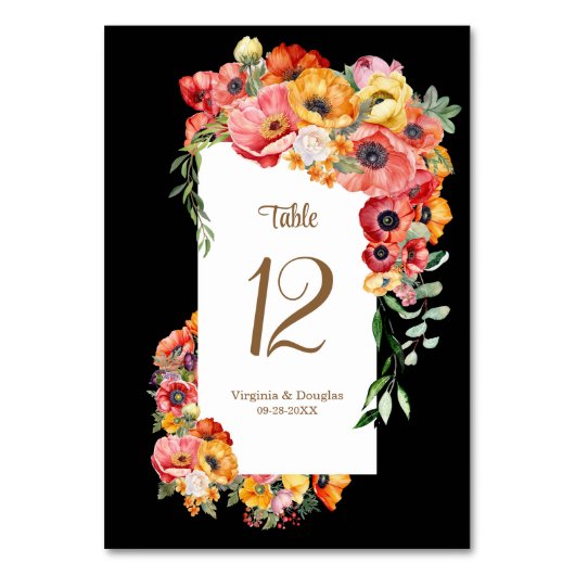 Levendige Poppies Zwart Bruiloft Kaart (Achterkant)