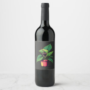 Levendige Potted Plant Pop Art Wijn Etiket