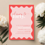 Levendige proost op het 40ste verjaardagsfeest kaart<br><div class="desc">Deze levendige 40ste uitnodiging voor een verjaardagsfeestje is perfect voor een modern verjaardagsfeestje. Hallo Het eenvoudige ontwerp is voorzien van eigentijdse scripttekst in witte kleur op een levendige perzikkleurige achtergrond met golvende rand. Aanpasbaar in elke kleur. Houd het ontwerp minimaal en elegant, zoals het is, of personaliseer het door uw...</div>
