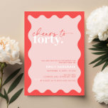 Levendige proost op het 40ste verjaardagsfeest kaart<br><div class="desc">Deze levendige 40ste uitnodiging voor een verjaardagsfeestje is perfect voor een modern verjaardagsfeestje. Hallo Het eenvoudige ontwerp is voorzien van eigentijdse scripttekst in witte kleur op een levendige perzikkleurige achtergrond met golvende rand. Aanpasbaar in elke kleur. Houd het ontwerp minimaal en elegant, zoals het is, of personaliseer het door uw...</div>