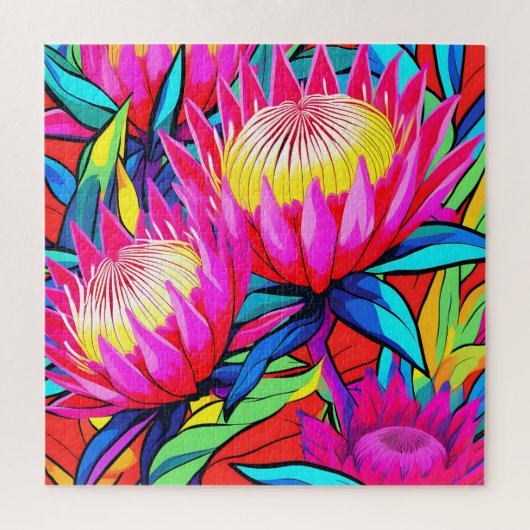 Levendige Protea Pop Art Legpuzzel (Verticaal)