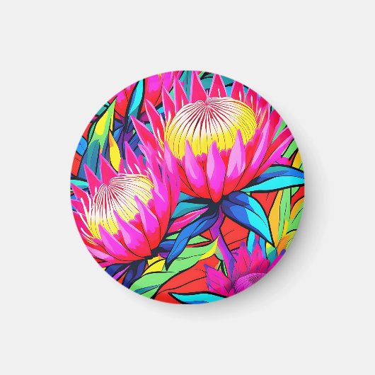 Levendige Protea Pop Art Magneet (Voorkant)