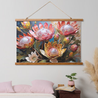 Levendige Proteas Schilderij Natuur Liefhebbers Hangend Wandkleed