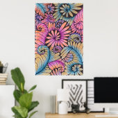 Levendige Psychedelische Boho Abstracte Bloemige K Poster (Thuiskantoor)